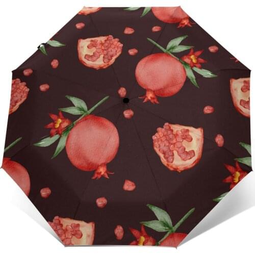 Wind Resistant Fully-Automatic Umbrella Pomegranate Green Leaf Rain 3 Folding Parasol Travel Car Umbrella