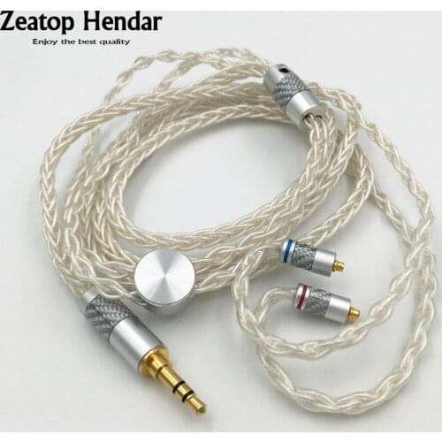 1Pcs 8 Cores 3.5MM 6N Silver Single Crystal Copper Plated Silver Cable MMCX UE Cable with Carbon Fiber Balanced DIY Connector