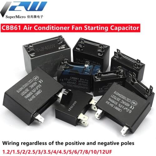 1 PCS CBB61 air conditioner fan capacitor 1.2/1.5/2/2.5/3/3.5/4/4.5/5/6/7/8UF start capacitor