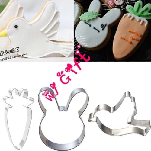 1pcs rabbit head carrot doves Cookie Cutter Biscuit mold metal bread die cut mould kids favor fondant Baking pastry tool