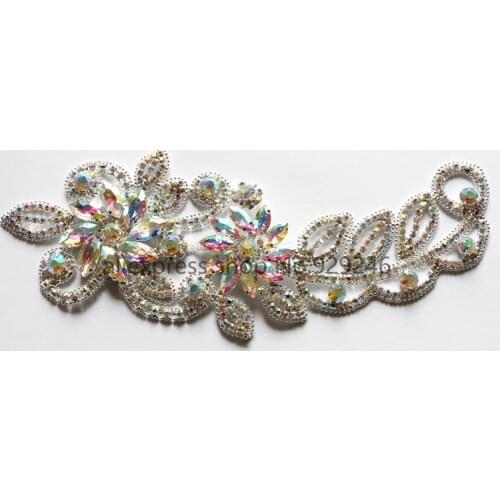 1pc/lot fashion big flower crystal trimmings AB color glass rhinestone metal applique for costume dancing dress gown accrssory