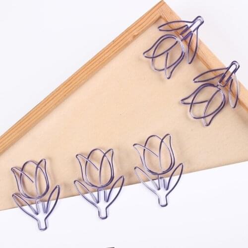 12pcs/box Purple Paper Clip Tulip Shaped Bookmark Stationery for DIY Diary Album Office Student Marking Clips