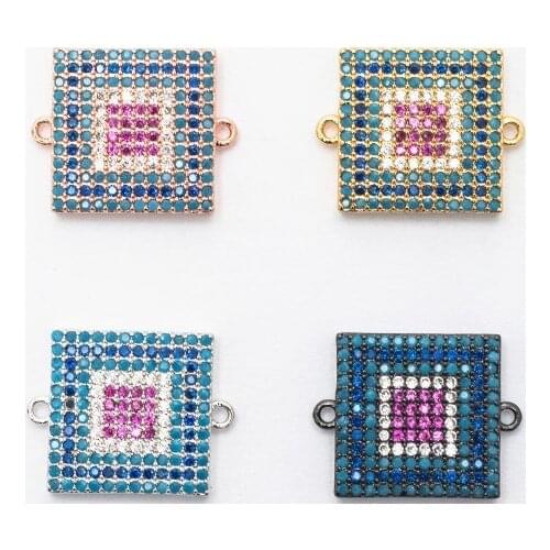 15*20mm Square multicolor micro pave cz zircon cubic zirconia beads DIY Copper necklace bracelet connectors accessories ht24