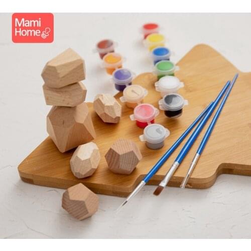 15pcs/set Children Wooden Colored Stone Building Block Educational Toys Creative Nordic Style Stacking Block Games Newborn Gifts