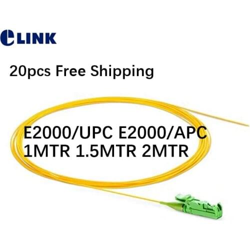 20pcs E2000 fiber pigtails 0.9mm SM E2000/UPC E2000/APC 1m 1.5mtr optical fibre pigtail yellow cable 9/125um free Shipping ELINK