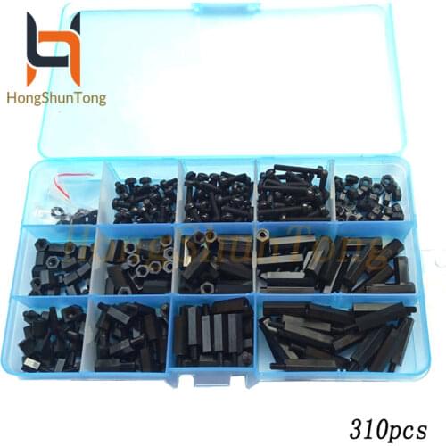310Pcs/set M3 black Hex Nylon Standoff Spacer Column For PCB Motherboard Fixed Plastic Spacing Screws Set
