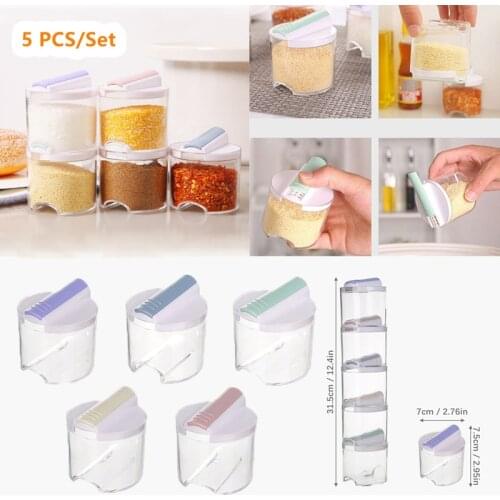 5pcs/set Sugar Salt Pepper Spices rack Seasoning Storage Jar foldable Organizer Bottle pot Kitchen Cooking storage Tools Acces
