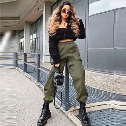 Active Women Sweatpant Loose High Waist Sporty Gym Fit Fleece Jogger Trousers Fashion Female Elastic Waist Solid Pants S-2XL