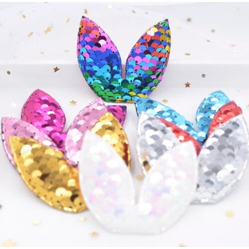 16Pcs Glitter Sequins Padded Appliques Cute Rabbit Ears Patches for Baby Girls Hoop, Clip, Band, Headdress, Hairdress Decor F72