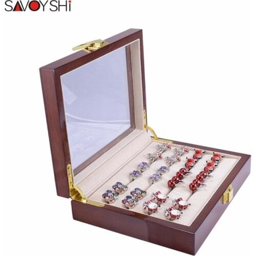Glass Cufflinks Box for Men High Quality Painted Wooden Collection Display Box Storage 12pairs Capacity Rings Jewelry Box