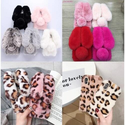 Rabbit Case For Xiaomi Redmi Note 6/Note 7/7A/GO/K20/Pro Cute Bunny Hairy Warm Fur Bling Rhinestone Plush Soft TPU Cover Case