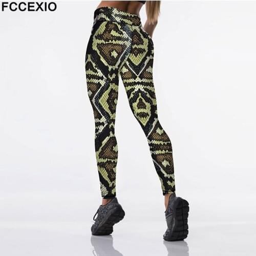 FCCEXIO High Quaility 3D Snake Skin Digital Printing Sexy Women Workout Legging High Waist Slim Stretch Leggings Plus Size