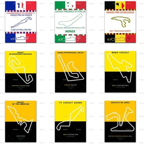 French Le Mans Track F1 Race Car Circuit Poster Prints Circuit of the Americas,Brno Circuit Wall Art Canvas Pictures Home Decor