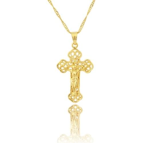 Gold color INBI Jesus Men Cross Necklace Pendant Women INRI Juses Crucifix Christianity Jewel