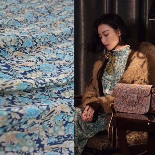 G Brand Light Blue Peony Printed Chiffon Fabric 100 % Polyester Dress Shirt Cloth Designer Textile Sewing Fabric Transparent