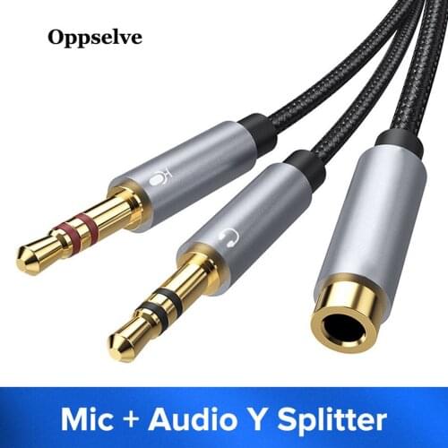 Oppselve 3.5mm Jack Microphone Headset Audio Splitter Cable Female to 2 Male Headphone Mic Aux Extension Cabo For Phone Computer
