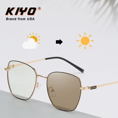 KIYO Brand 2020 New Women Men Square Anti-Blue Light Photochromic Sunglasses Metal Fashion Sun Glasses UV400 Driving Eyewear9656