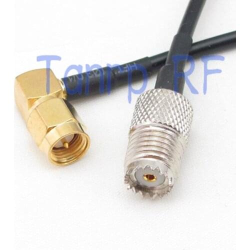 50CM Pigtail coaxial jumper cable RG174 extension cord 20in Mini UHF female SO-239 to SMA male right angle RF connector adapter