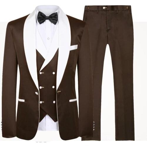 Handsome Groomsmen Shawl Lapel Groom Tuxedos Mens Wedding Dress Man Jacket Blazer Prom Dinner (Jacket+Pants+Tie+Vest) A194