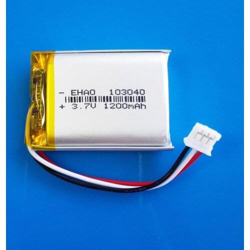3.7V 1200mAh Lipo Polymer Lithium Rechargeable battery JST PH 3pin 2.0mm plug for MP3 GPS DVD recorder headset camera 103040