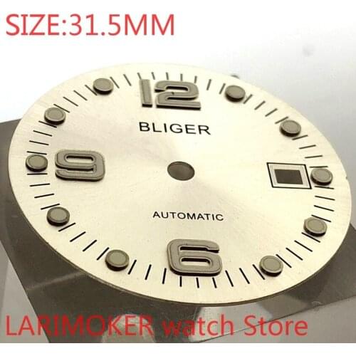 Bliger sterile 31.5mm square dial date kit ETA 2824/2836 Miyota 8215/8205/821A movement mens watch night plate part white