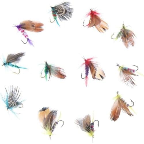 12pcs/lot Fly Fishing Lure Set Style Insect Artificial Fishing Bait Feather Single Hook Carp Fish Lure Fishing Tackle Pesca