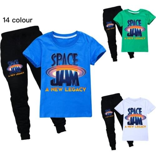 Space Jam Cotton New Childrens Sportswear Summer Suits Children Boys and Girls Clothes Kids O-neck T-shirt Pants Suit