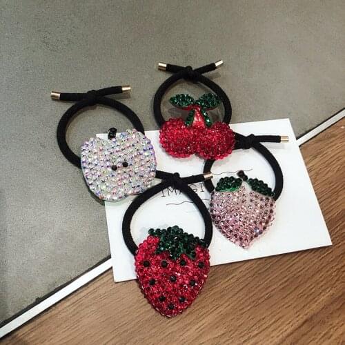 New Shiny Rhinestone Fruits Hair Accessories Hair Ties Rubber Band Crystal Apple Cherry Peach Apple Elastic Hair Bands Wholesale