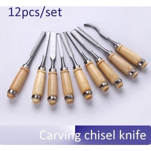 12pcs/set Wooden handle carving chisel knife Metal engraving knife Carving knife set for Woodworking for DIY