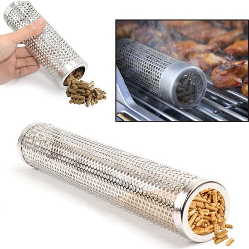 BBQ Perforated Mesh Smoker Tube Filter Gadget Hot Cold Smoking Stainless Steel Square Round BBQ Grill Hot Cold Smoking