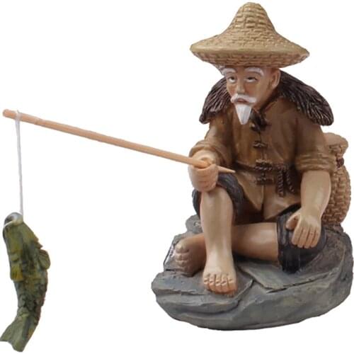 Fishing Old Man Figure Statue, Sitting Garden Ornament For Outdoor Pool Micro-landscape Bonsai Garden Crafts Gift Figurines
