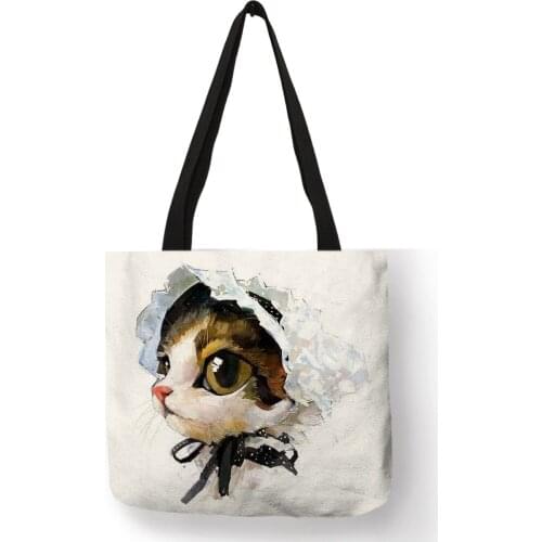 Animal Image Handbags Bolsas for Women Cute Purse Brown Eyes Cat Printing Tote Bag Simple Decoration Casual Shoulder Bag