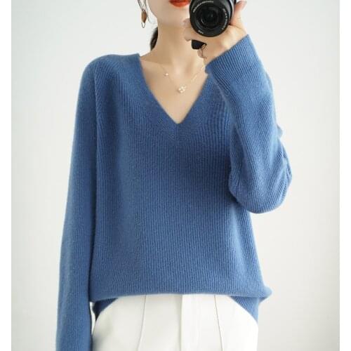 SZDYQH Warm Womens Sweaters 2020 Thick Autumn Winter V-Neck Knitted Cashmere Pullover Oversize Female Women Chic Loose Jumper