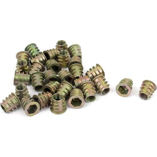 UXCELL 30 Pcs M4x10mm M5x10mm M6x10mm Zinc Plated Hex Socket Screw in Thread Insert Nut for Wood