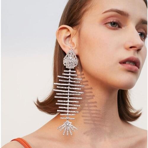 2020 Hyeperbole Multi Crystal Big Fish Earrings for Women Hiphop Jewelry Femme Brincos Party Show Rock Earring Accessories