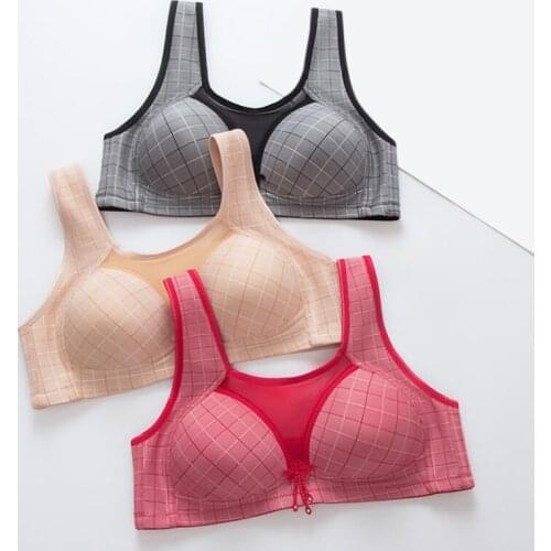 Women Plus Size Bra Beaty Back Plain Print Mesh Patchwork Soft Thin Bralette Full Plaid Female Push Up Daily Underwear