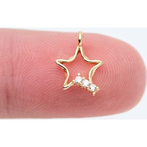 10pcs CZ Paved Gold Star Charm, Real Gold Plated Brass, Jewelry Supply(GB-1918)