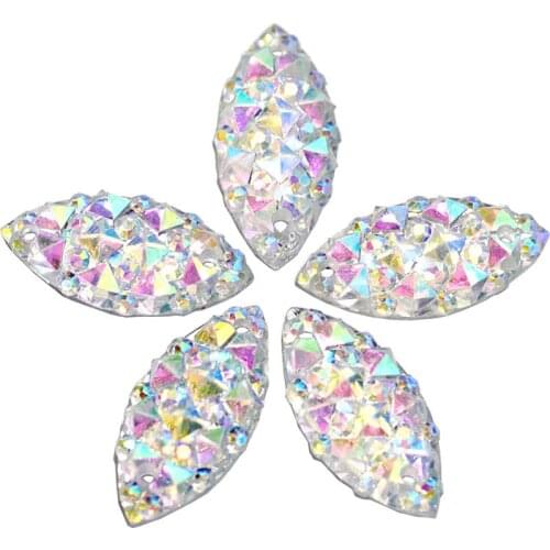 100pcs 7x15mm crystal ab horse eye sew on stone Resin Flatback Rhinestones non hotfix diamond stras for wedding dress diy crafts