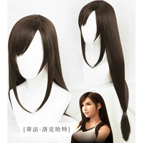 100cm Brown Straight Side Parting Styled Synthetic Hair Tifa Lockhart Wigs Cosplay Costume Party Halloween Wigs
