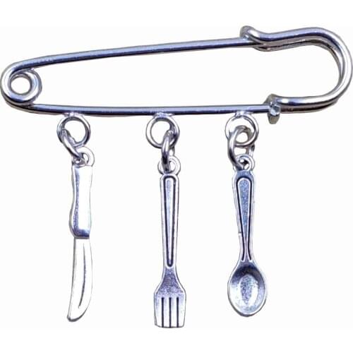 12 Retro Silver Plated Tableware Series Knife Fork Spoon Plate Style Brooch Female Mother Party Birthday Gift CU001-012