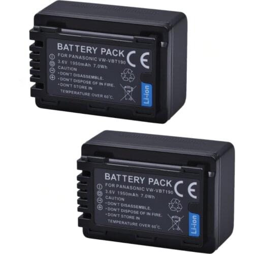 2Pcs VW-VBT190 VW VBT190 Li-ion Battery for Panasonic HC-V110 HC-V800GK HC-VXF990 HC-V180 HC-W570 HC-V210 HC-WX970 HC-V250