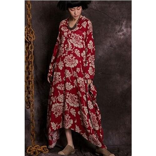 2018 Fluid long loose printing long-sleeve dress 17815-4