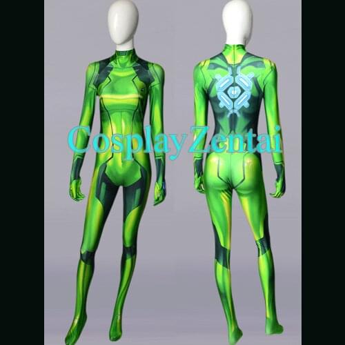 2018 Green Samus Zero Cosplay Costume Spandex 3D Printing Bodysuit for Female/Lady/Girl