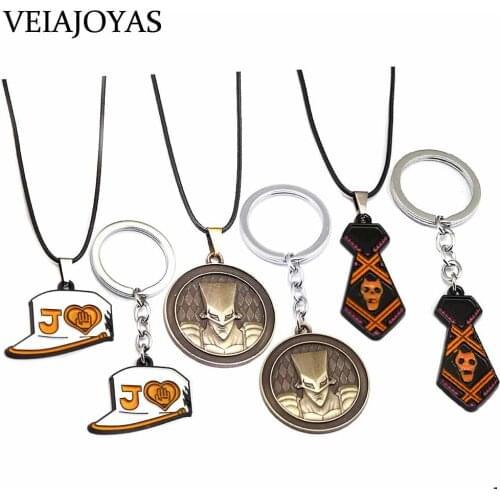 2019 JOJOS BIZARRE ADVENTURE Pendant Necklace Alloy Kujou Jotarou Hats DIO KILLER QUEEN Keyring Rope Chains Anime Necklace Colar