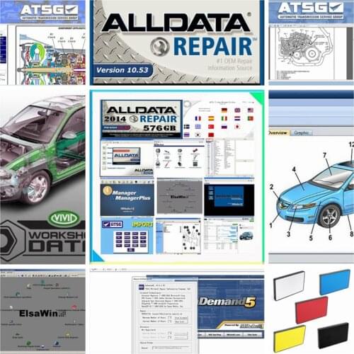 2021Hot sale All data auto repair software Alldata 10.53 and Mit..chell od5 software+Vivid workshop+ATSG+ELSA 24in1TB HDD USB3.0