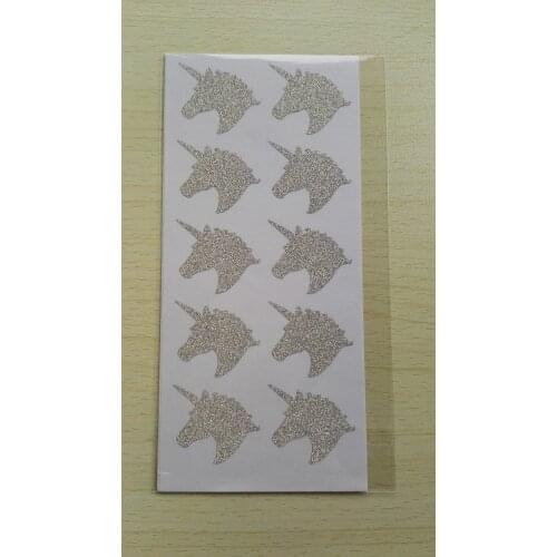3.8x3.3cm Silver Unicorn glitter sticker label