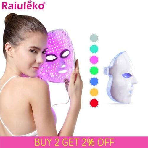 7Colors Led Facial Mask Skin Rejuvenation Photon Therapy Face Mask Light Therapy Whitening Anti Acne Wrinkle Removal Neck Beauty