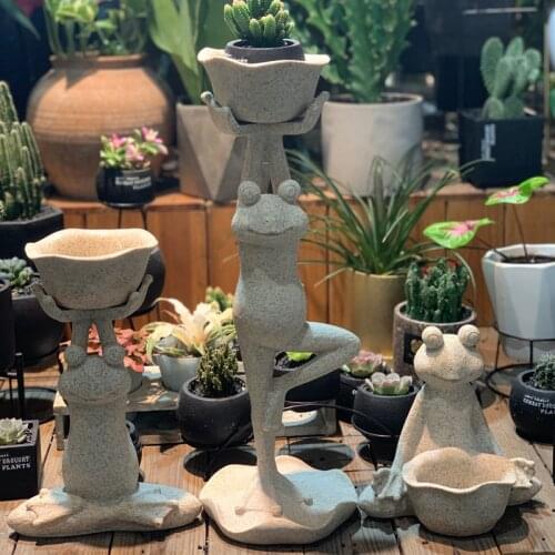 American Yoga Frog Flowerpot Green Plants Resin Adornments Courtyard Balcony Ornaments Crafts Outdoor Garden Furnishings Decor