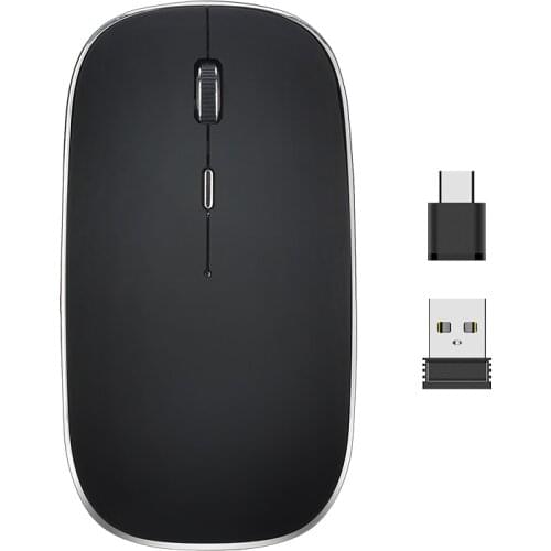 Spot New Type-c+USB Wireless Mouse 2.4G Dual Receiver 4 keys 1600dpi Optical Resolution Chargeable Mute Mini Ultra-thin Mouse