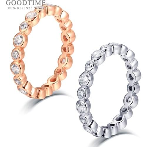 Fashion 925 Sterling Silver Ring Luxury Zircon Rose Gold Color Ring Wedding Bride Rings Silver Jewelry Accessories For Women